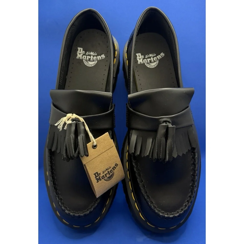 Dr. Martens Adrian Quad Size 10 Mens Black Yellow Stitch Platform Shoes
